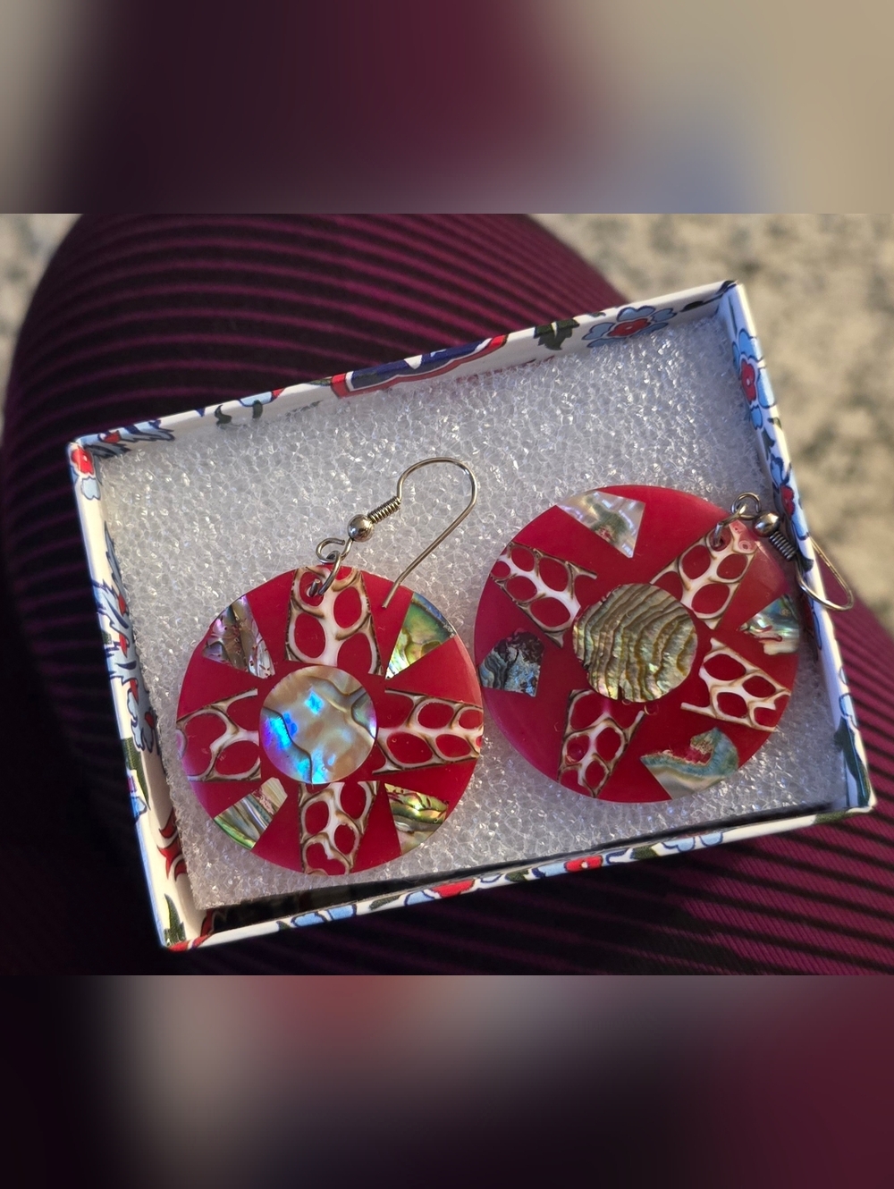 🌹🐚Red Mother-of-Pearl Inlay Round Drop Earrings - Women Jewelry